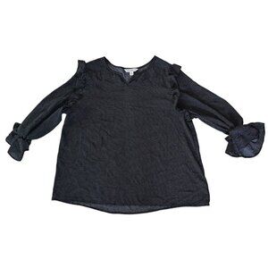 Counterparts Sz XL Black with White Polka Dot Blouse 3/4 Sleeve Pull Over
